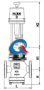 電動雙座調節閥配PSL執行器尺寸圖 電動雙座調節閥配PSL執行器尺寸圖